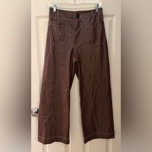 Maeve Anthropologie High Wise Wide Leg Crop Pants, Brown Faux Leather, 27